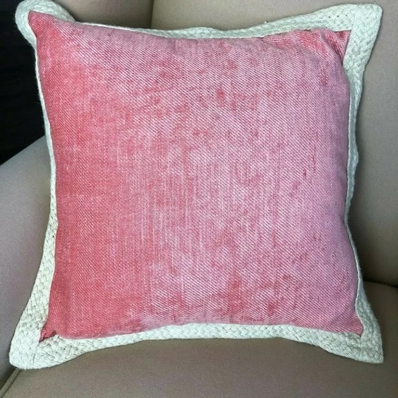 Chenille Down Filled Accent Pillow 18”sq Jute Trim - Picture 1 of 6